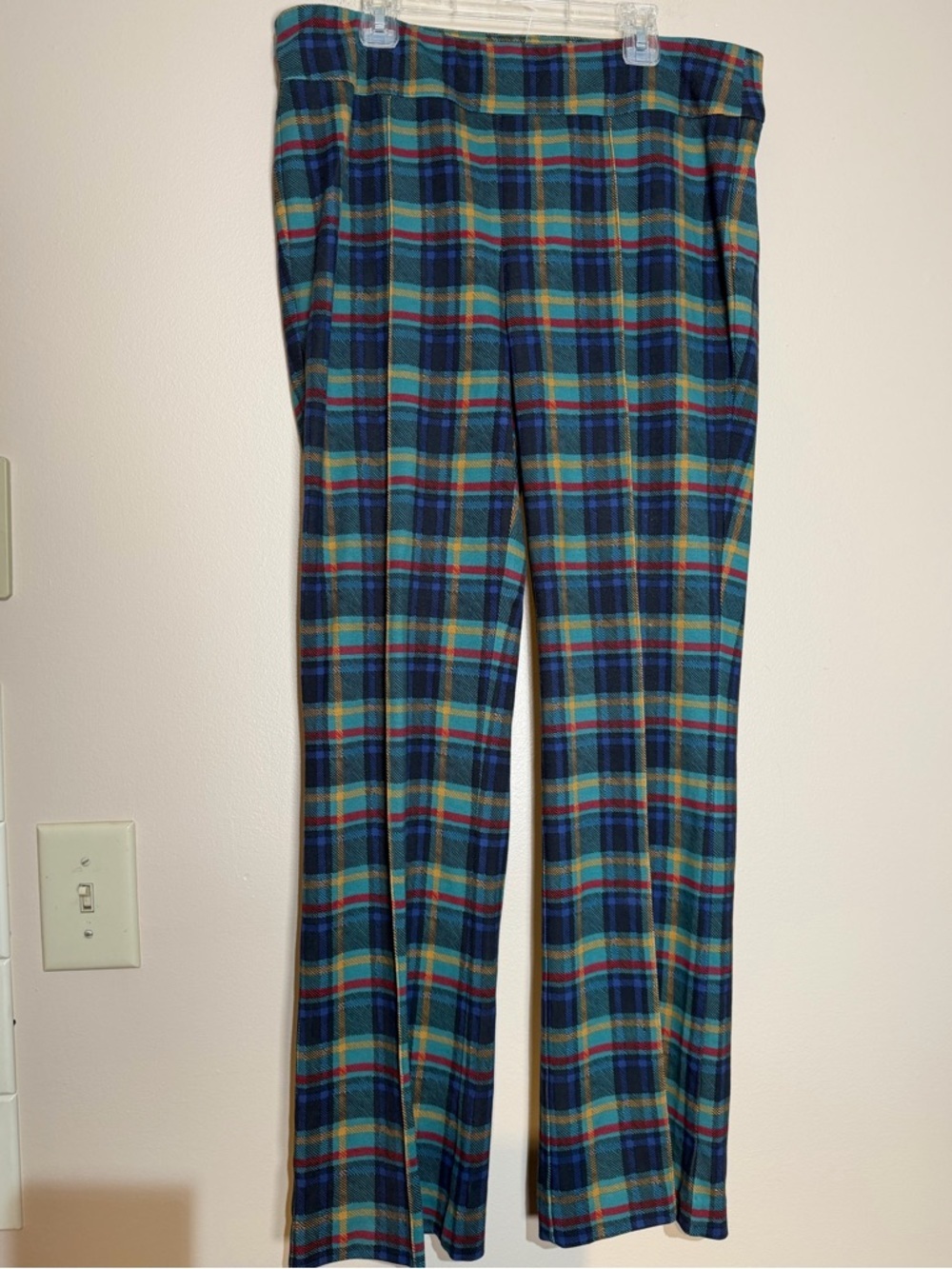 Plaid Straight-Leg Pants in Teal and Navy J mclaughlin